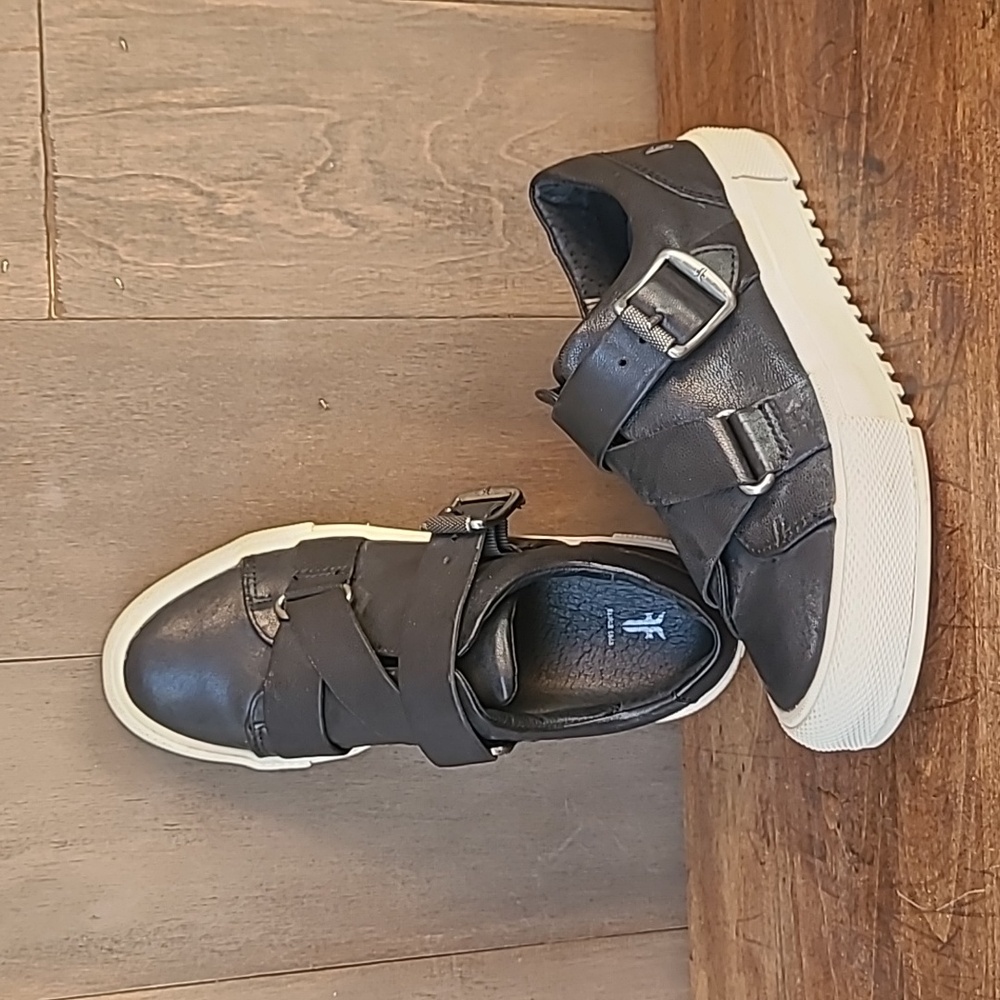 Frye Black Sneakers with Buckle and Cream Soles